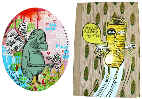 9 Lives Kitty and Kissy Kissy Monkey original artworks by Beck Wheeler, available from www.georgielove.com.au