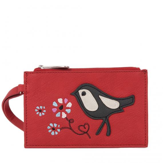 Messenger Coin Purse - Checked Birds (Red) designed in Australia by b.sirius