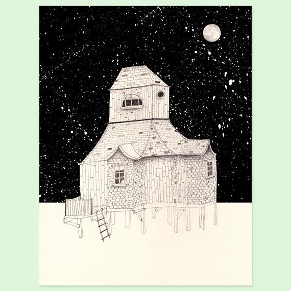 Night House A4 Print by Amy Borrell