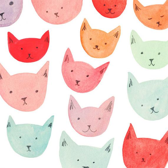 Detail from Cats A4 Print by Amy Borrell