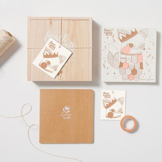 New Baby Journal - Once a Year Photo Book in Wooden Box - Peach Fox - designed in Sydney by Laikonik + Laura Blythman
