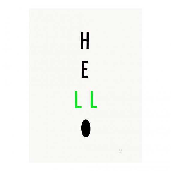 Green Hello Neon Geometric Limited Edition Screen Print on Paper handmade in Australia by me and amber