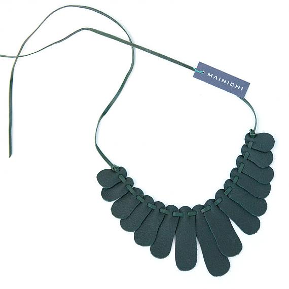 Sensu Recycled Leather Necklace - Dark Green by Mainichi