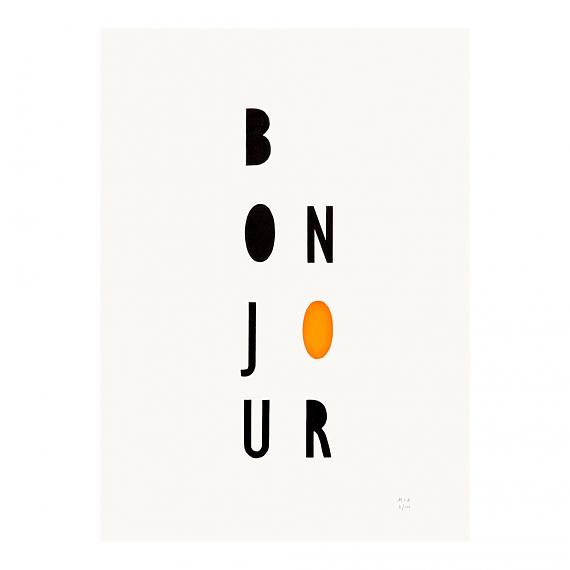 Orange Bonjour Neon Geometric Limited Edition Screen Print on Paper handmade in Australia by me and amber