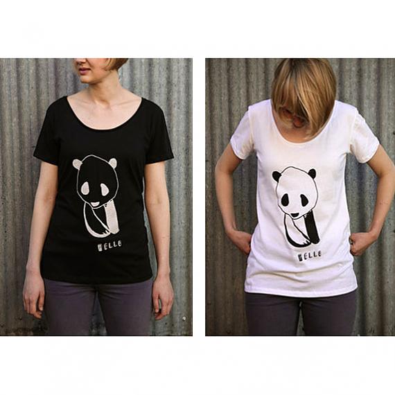 Black and White Hello Panda Womens T-shirts made in Australia by me and amber