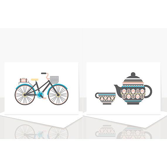 Bicycle and Teapot Cards from Scandi Obsession Assorted Greeting Card Pack designed and handmade in Australia by Ella Leach Designs