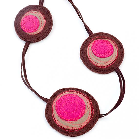 Small Shinzo Leather & Felt Necklace - brown, beige & pink by Mainichi