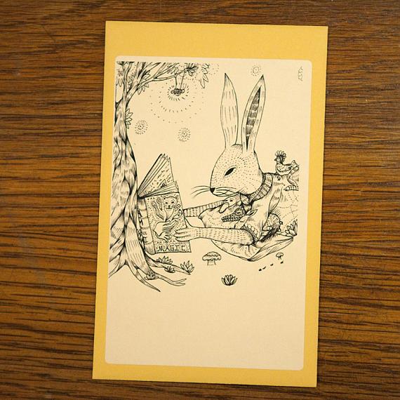 Bunny Reading Bookplate Stickers Set of 8 by Sunday Morning Designs