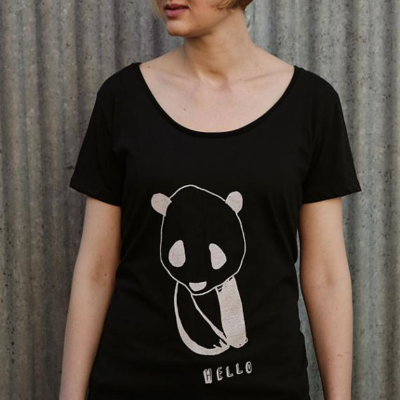 Black Hello Panda Womens T-shirt designed and made in Australia by me and amber