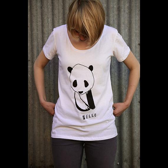 White Hello Panda Womens T-shirt made in Australia by me and amber